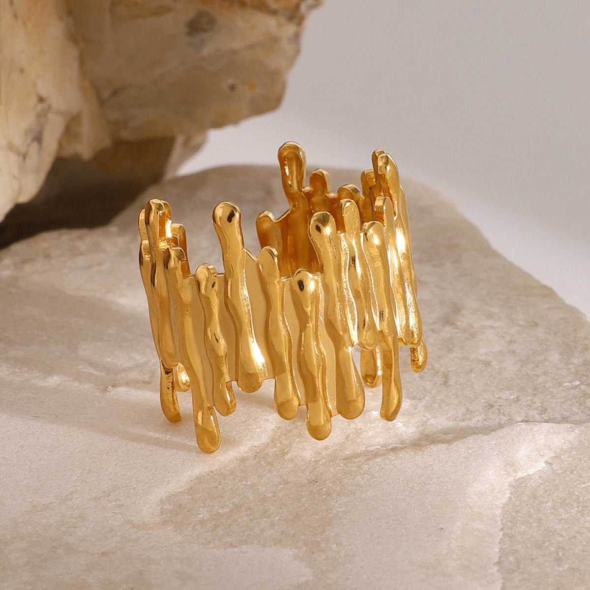 Anello aperto minimalista geometrico in acciaio inossidabile con finitura placcata, per gioielli unisex