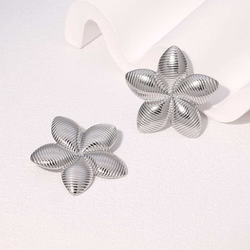 Orecchini da donna vintage geometrici a fiori in acciaio inossidabile con placcatura