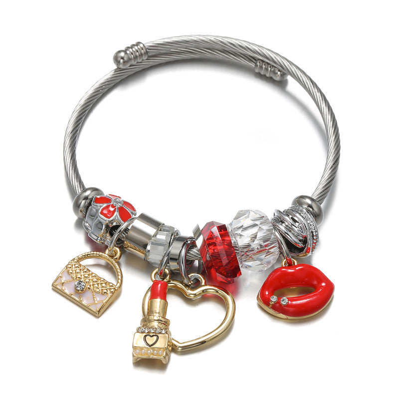 Adjustable Titanium Steel Heart Geometric Pendant Bracelet