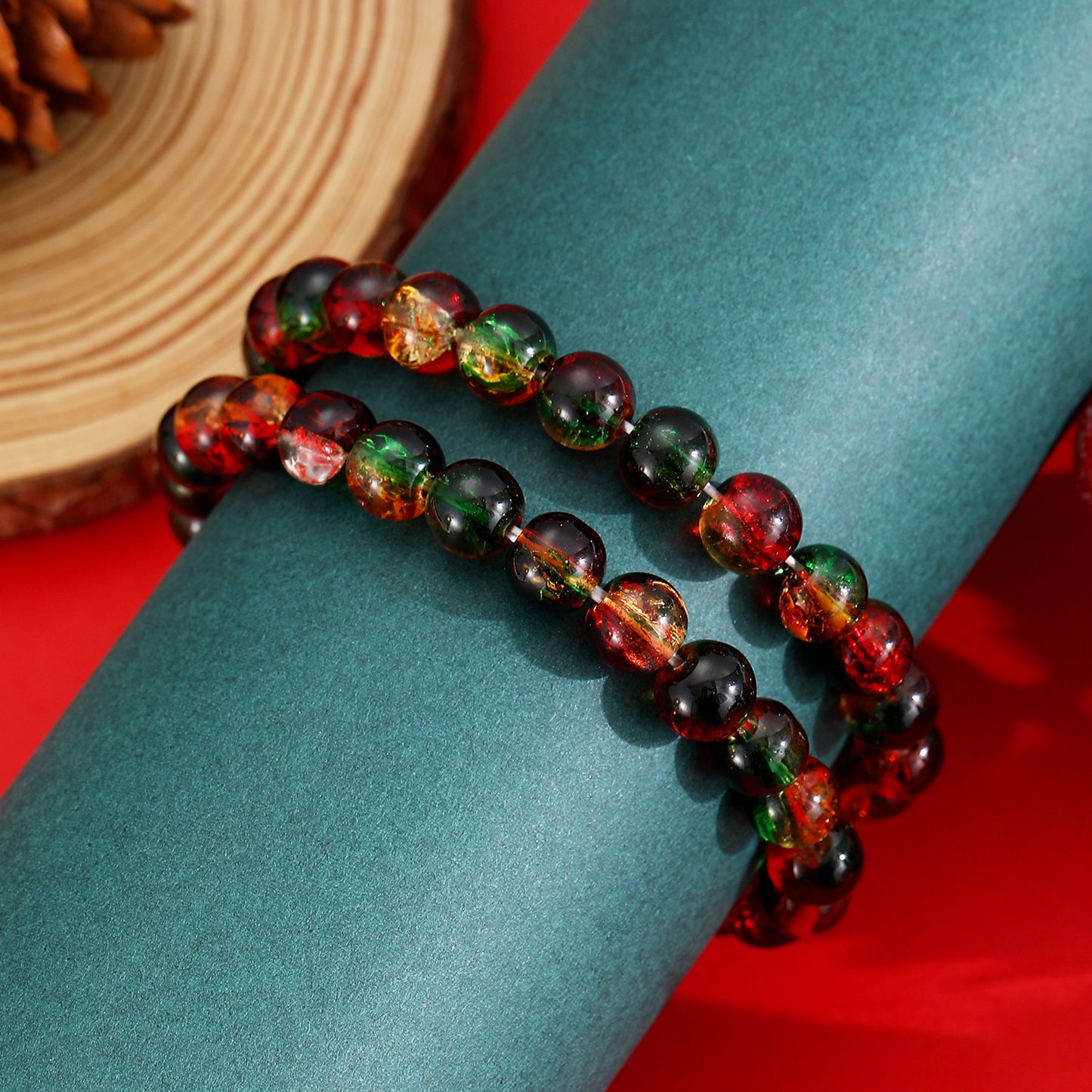 Pulsera redonda minimalista de cuentas para mujer con cuentas de cristal artificial Colección de Navidad Joyería navideña