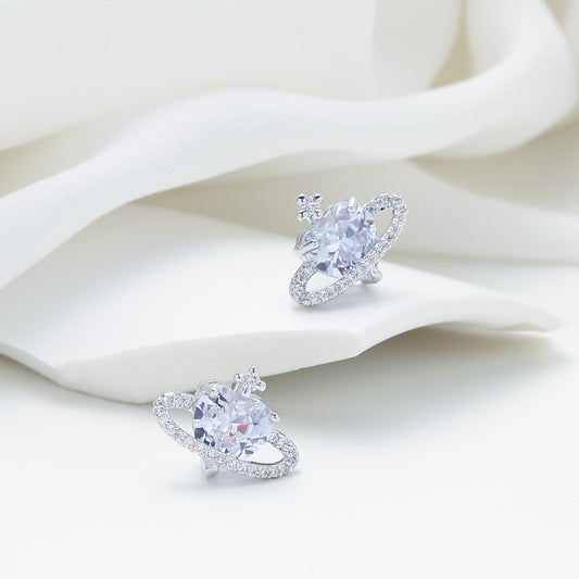 Orecchini a perno minimalisti a forma di cuore in rame con intarsio di zirconi per donna