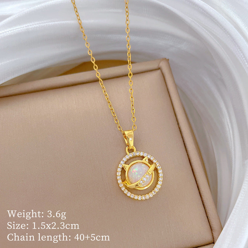 Sweet Minimalist Cross Micro-Inlaid Cubic Zirconia Brass Pendant Titanium Steel Necklace for Unisex