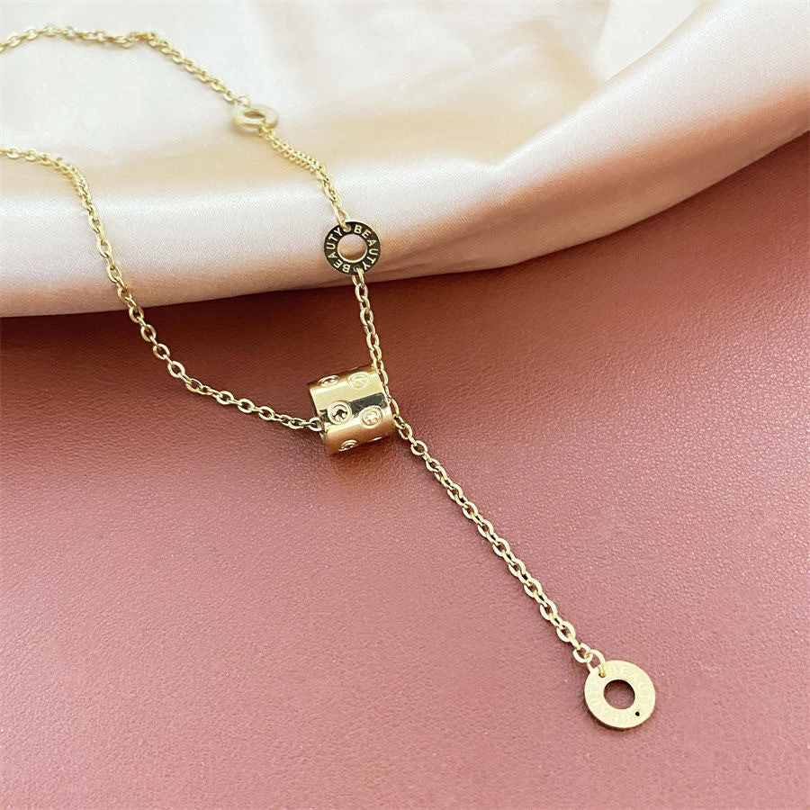 Minimalist Luxury Titanium Steel Plated Smile Tassel Necklace for Women