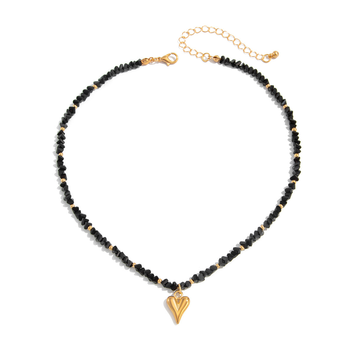 Collana Minimalista con Ciondolo a Cuore in Lega, con Strass Intarsiati e Design Irregolare