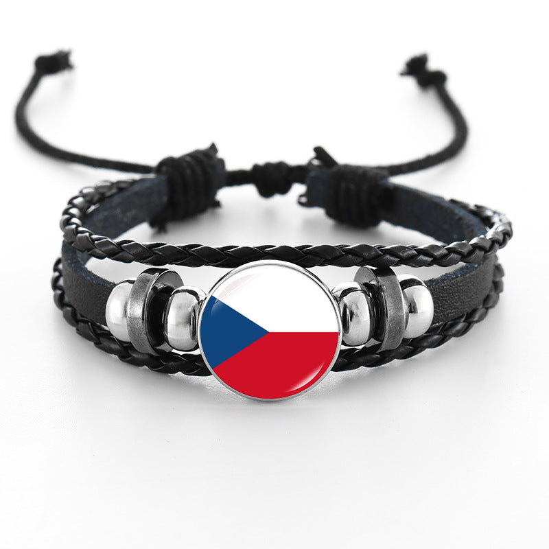 Bracciale in pelle intrecciata fatto a mano unisex stile punk geometrico, nero