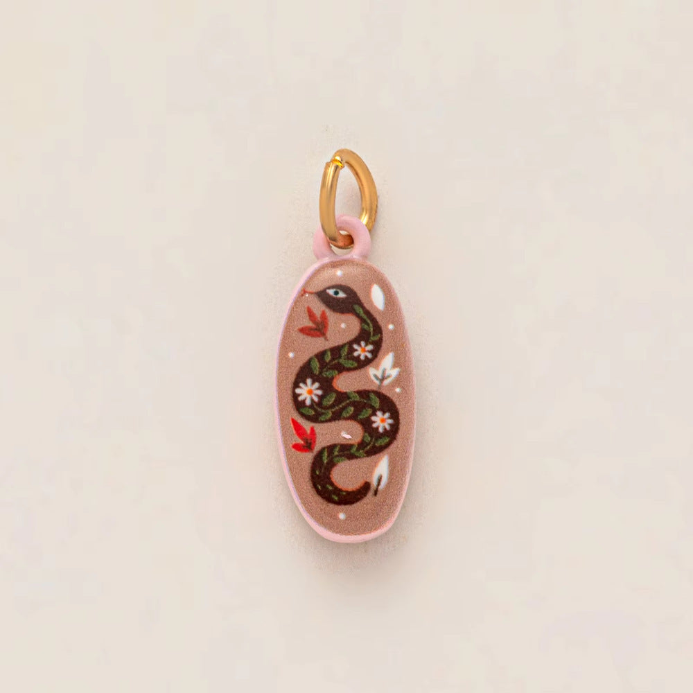 Vintage 18K Gold Plated Drip Oil Brass Pendant Charm Bar for Women
