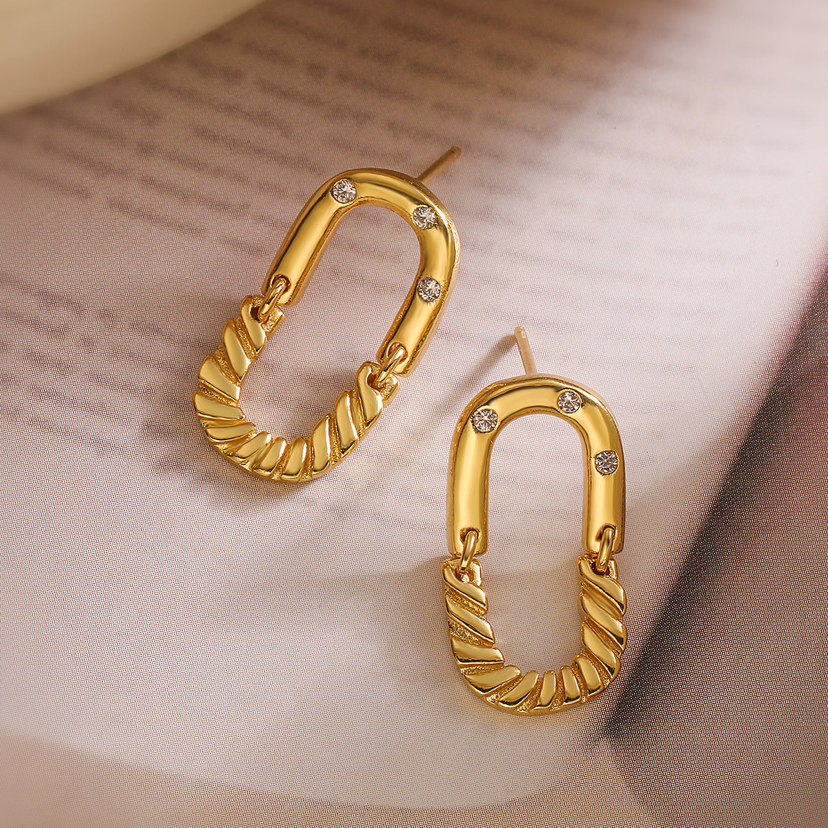 Minimalist Geometric Gold-Plated Zirconia Stud Earrings for Women with Irregular Shape Design