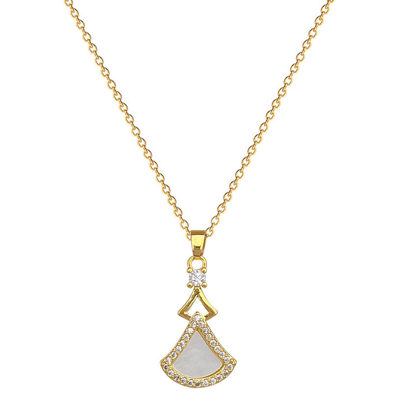 Elegant Geometric Shell Skirt Pendant Necklace and Earrings Set in Titanium Steel with Plated Finish for Women