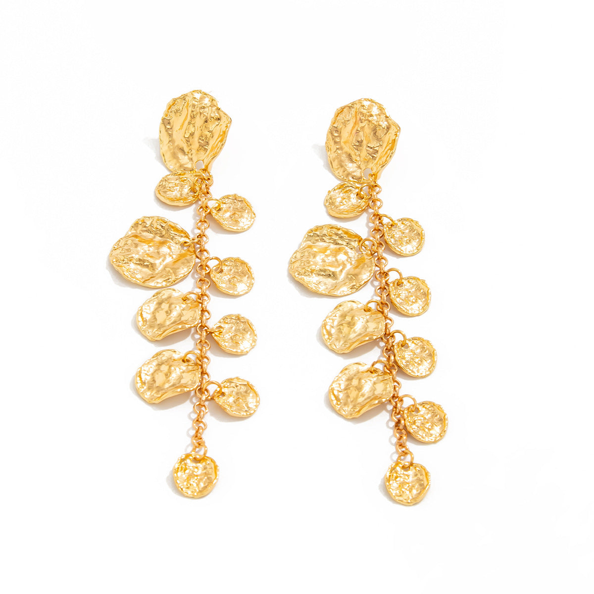 Pendientes colgantes minimalistas de disco redondo geométrico para mujer con aleación chapada de textura martillada y postes de acero inoxidable