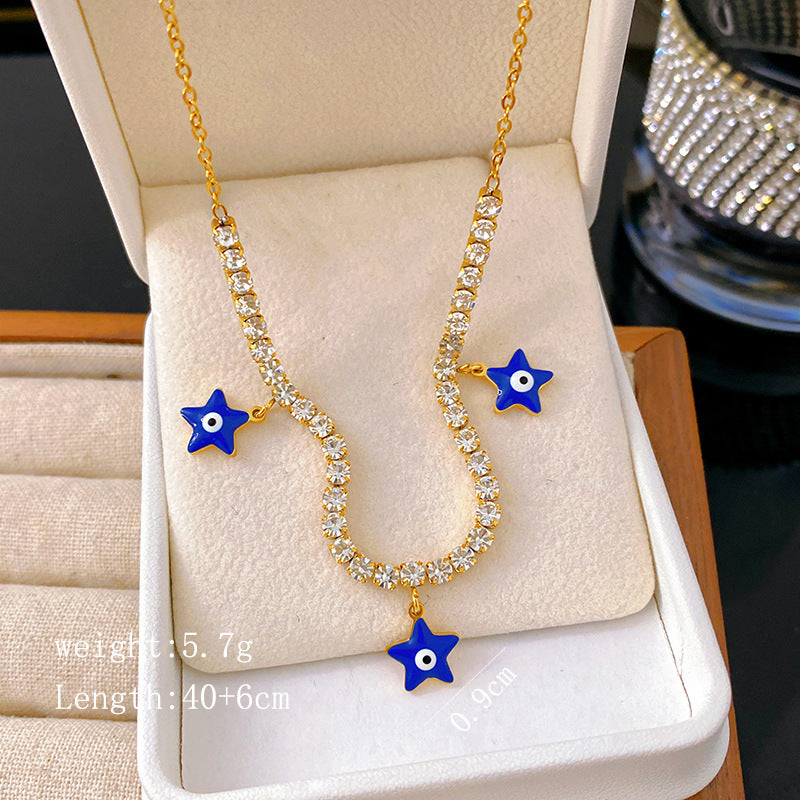 Minimalist Geometric Star Cubic Zirconia Inlaid Titanium Steel Necklace for Unisex