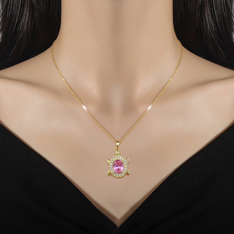 Collana con ciondolo a tartaruga minimalista da donna e uomo in acciaio inossidabile con catena a serpente, intarsi in strass e design geometrico