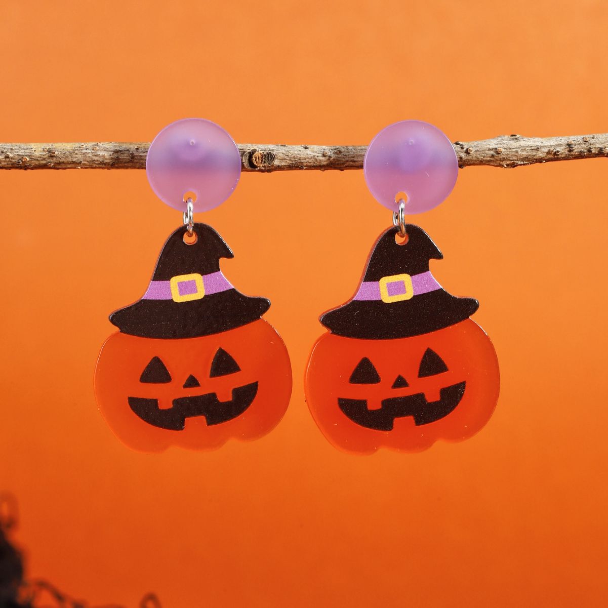 Juego de pendientes de acetato con forma de calavera y calabaza de Halloween para mujer, con postes de acero inoxidable