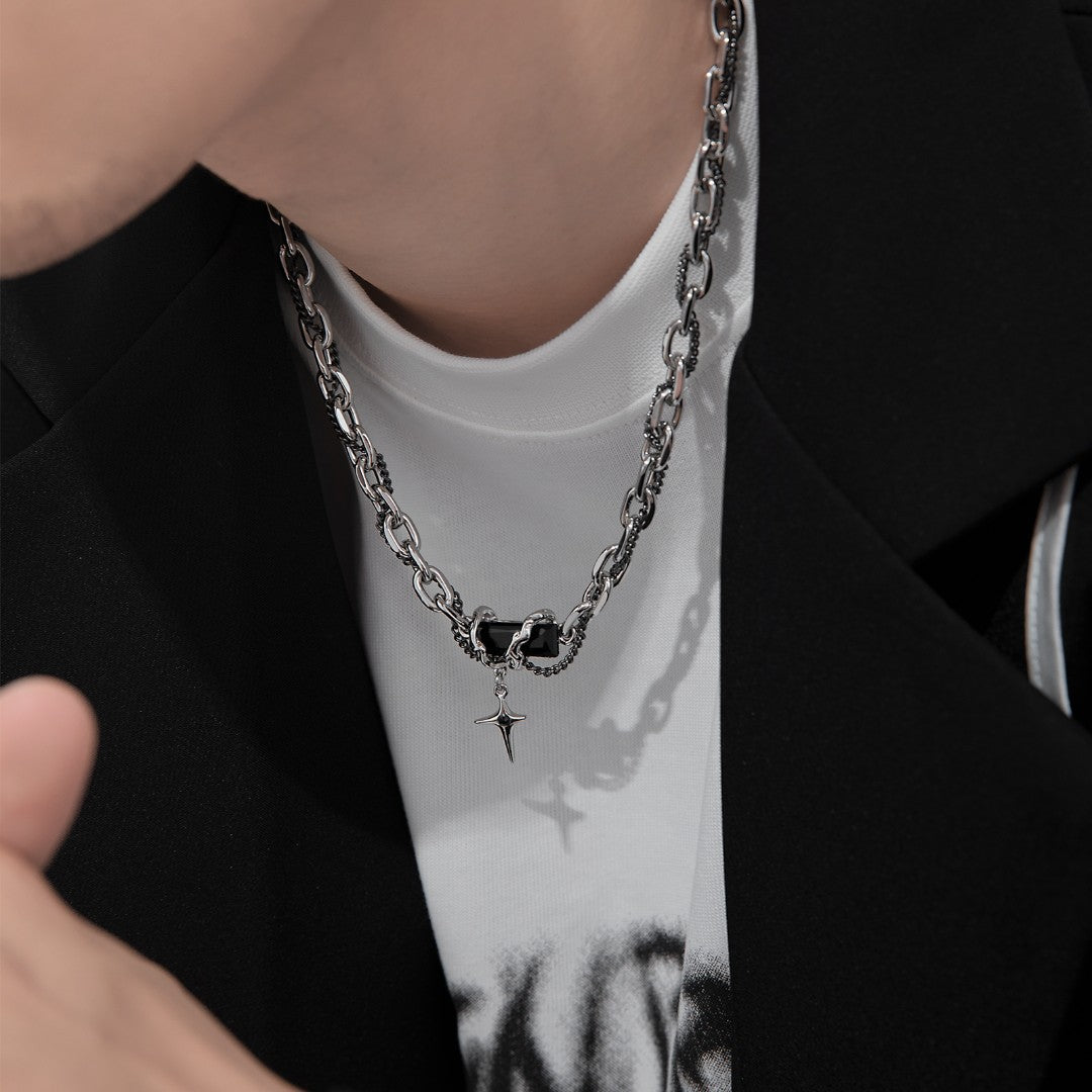 Collana a catena girocollo minimalista a forma di U in acciaio al titanio con finitura galvanica per uomo e donna, ispirata allo stile hip-hop