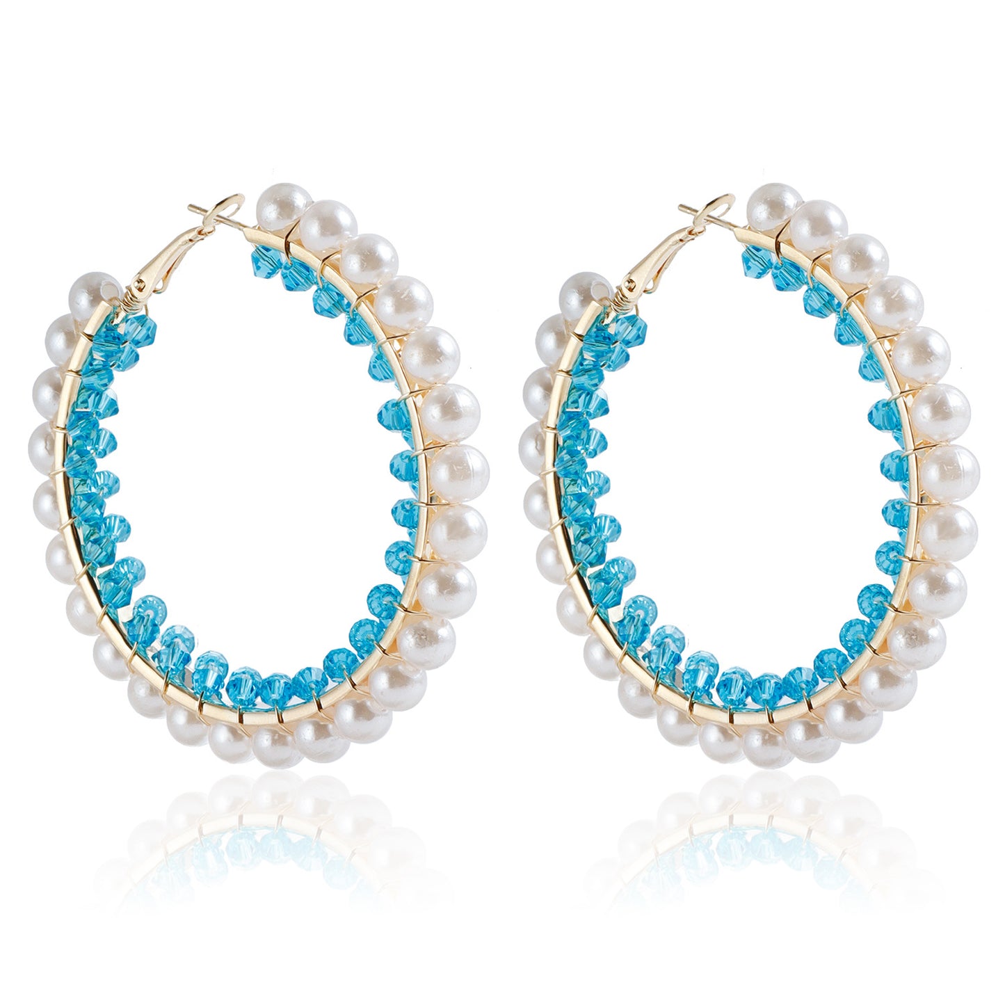 Pendientes de perlas y cristales geométricos vintage de moda para mujer con acabado chapado