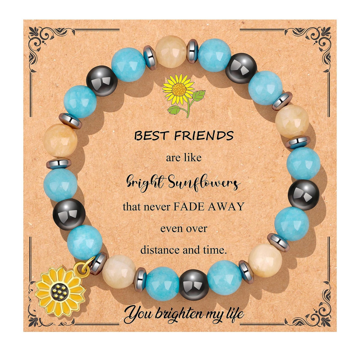 Sweet Floral Sunflower Gemstone Charm Bracelet for Women