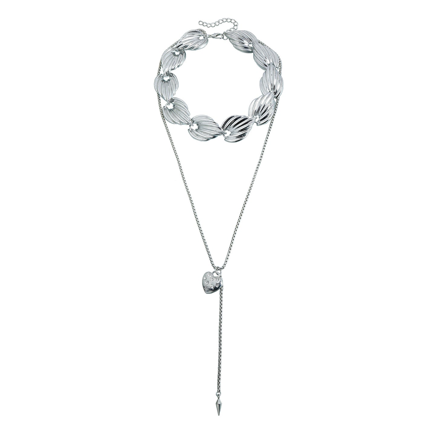 Streetwear Textured Leaf Heart Rhinestone Alloy Necklace for Women