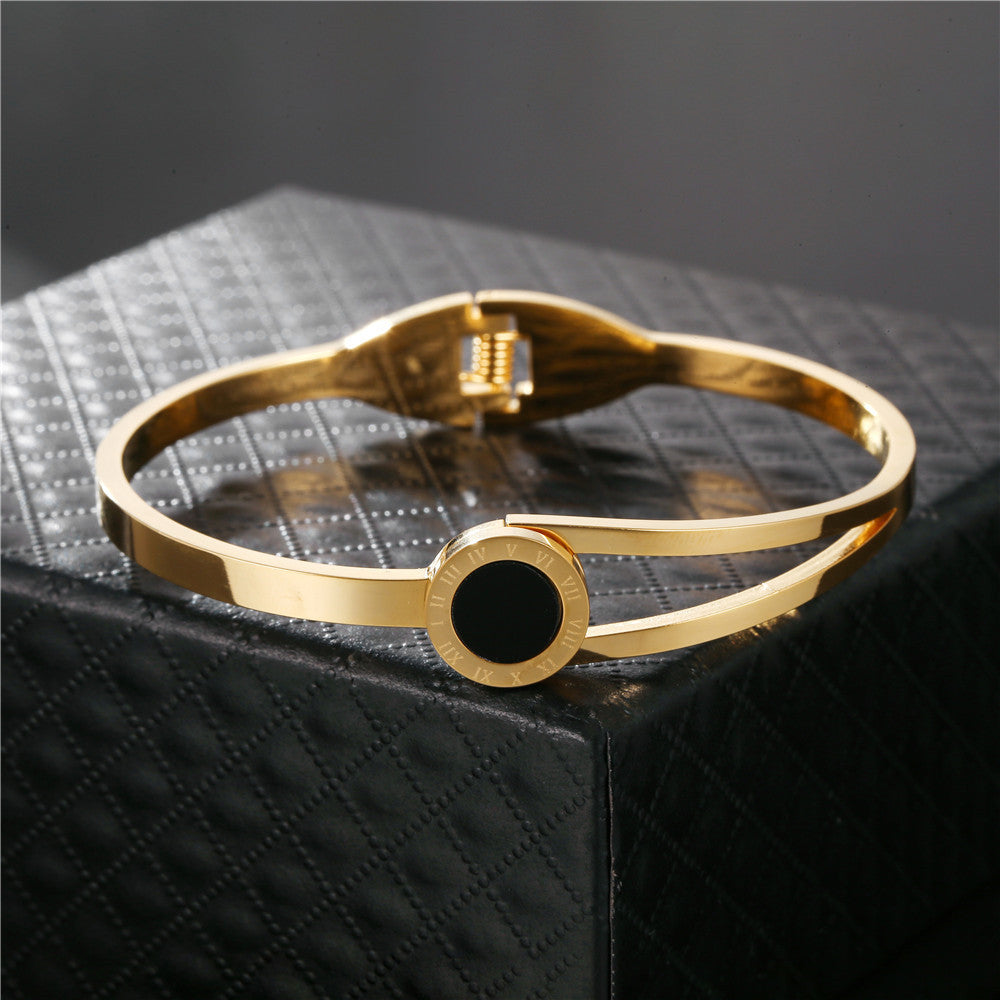 Minimalist Roman Numeral Geometric Titanium Steel Cuff Bracelet