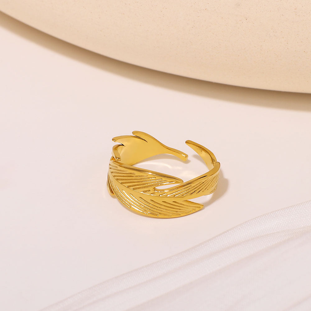 Anello aperto a foglia geometrica minimalista Fiore placcato oro 18 carati Acciaio inossidabile Gioielli unisex