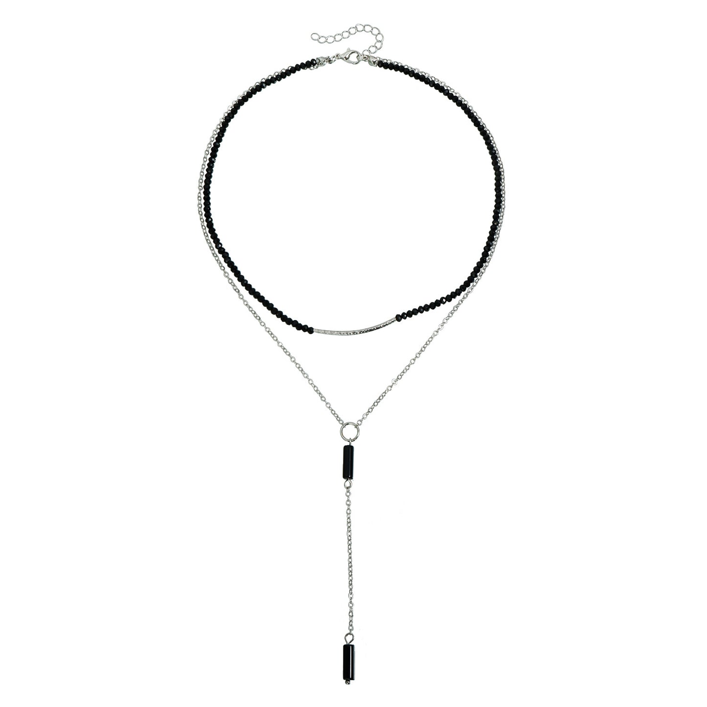 Streetwear Geometric Crystal Cylinder Y-Shape Tassel Alloy Necklace