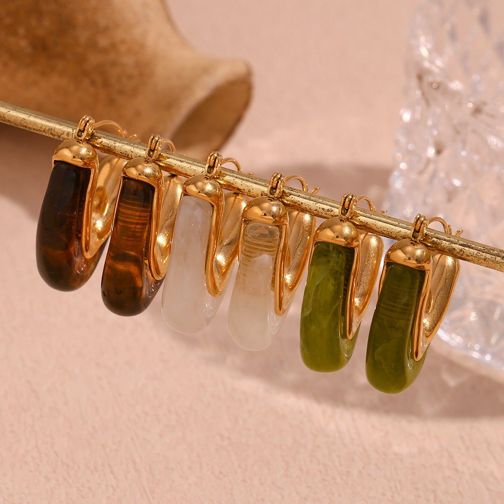 Pendientes de triángulo geométricos retro franceses minimalistas para mujer de acero inoxidable con baño de oro de 18 quilates