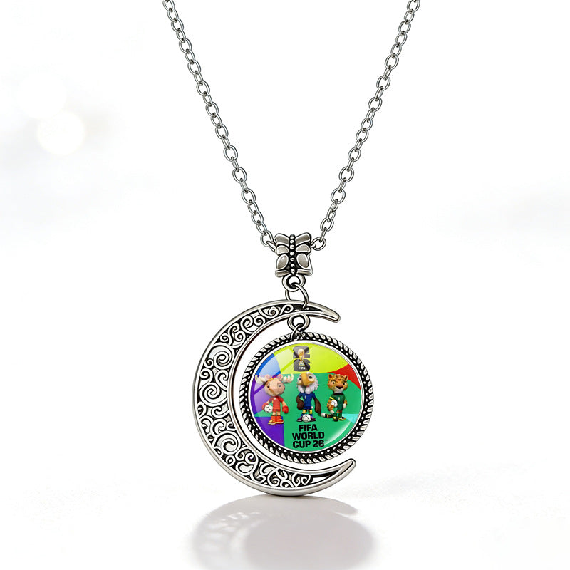 Collana casual unisex in lega placcata con ciondolo rotondo in cristallo geometrico e catena a cavetto