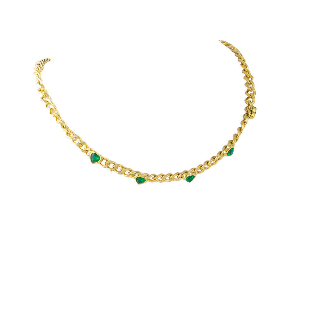 Collana Minimalista a Cuore in Acciaio al Titanio da Donna con Placcatura in Oro 18K e Intarsio di Zirconi Colorati