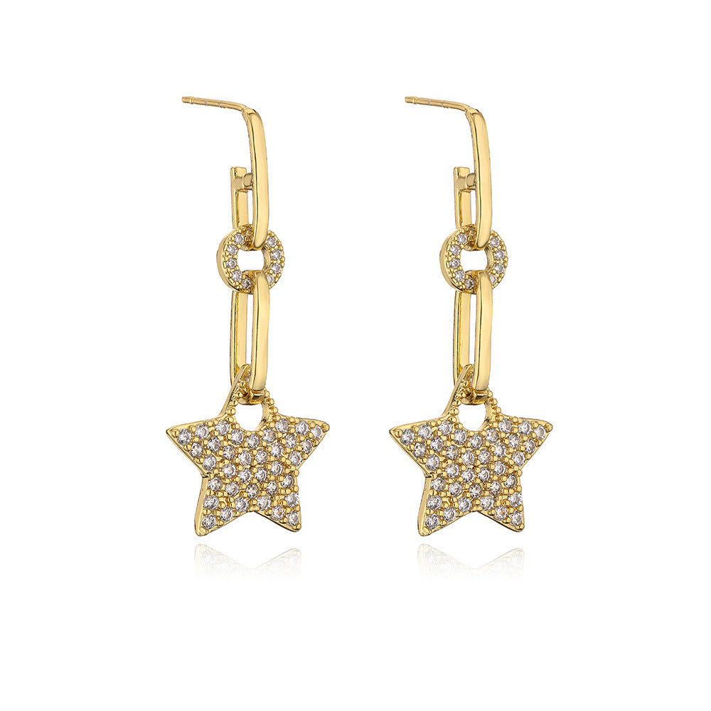 Minimalist Geometric Copper Earrings with 18K Gold Plating and Micro-Paved Zirconia for Women