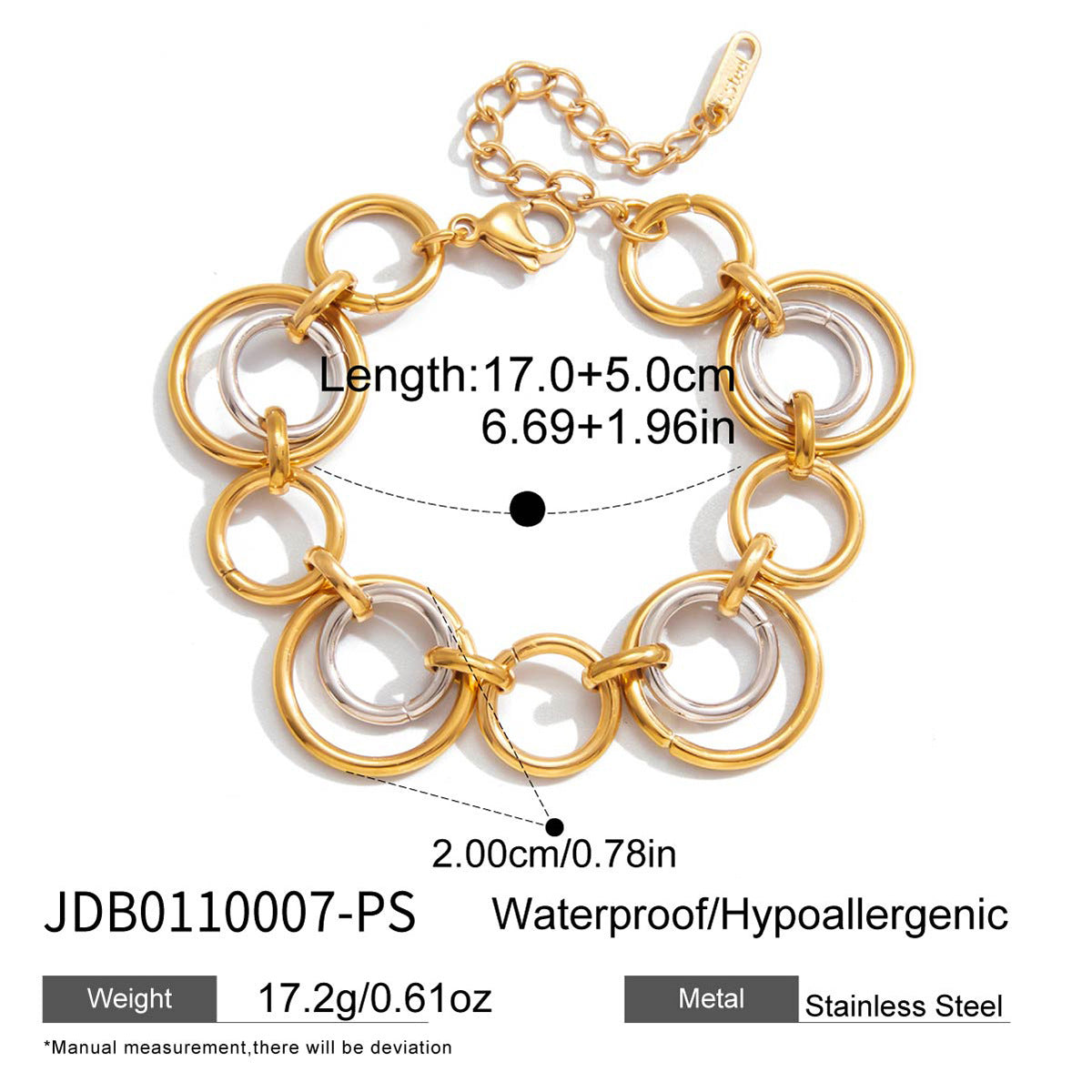 Bracciale di lusso geometrico bicolore in acciaio inossidabile placcato oro 18 carati da donna