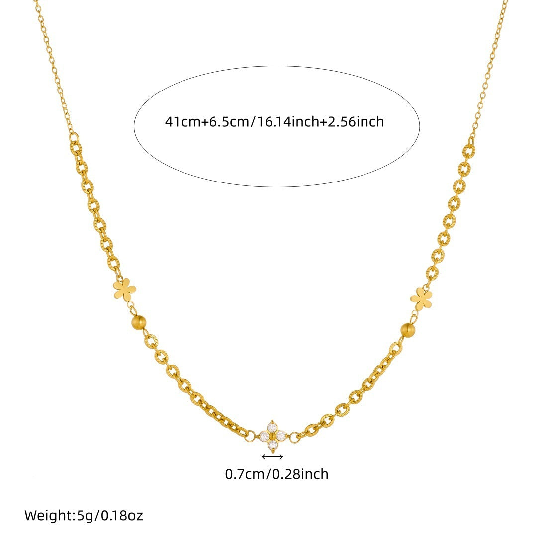 Gold Plated Stainless Steel Floral Rhinestone Pendant Necklace for Women
