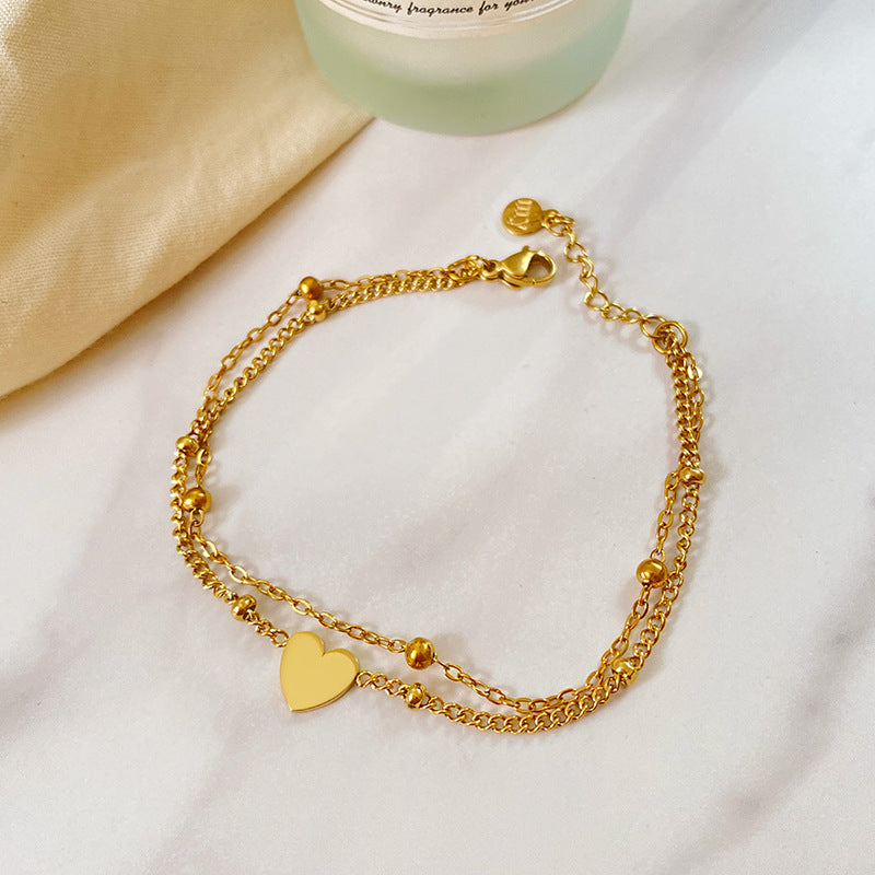 Minimalist Heart Titanium Steel Plated Ball Chain Bracelet