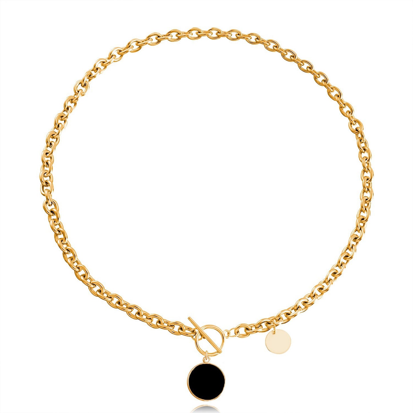 Fashionable Geometric Black Mother-of-Pearl Pendant Necklace for Women Alloy Chain with Plating Finish Layered Clavicle Chain