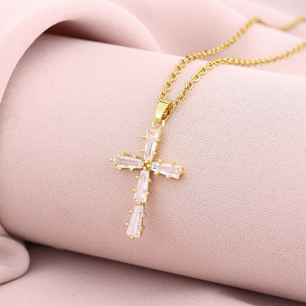 Elegante Collana con Ciondolo a Croce da Donna in Rame Placcato Oro con Catena a O, Collana con Ciondolo Stile Geometrico Minimalista