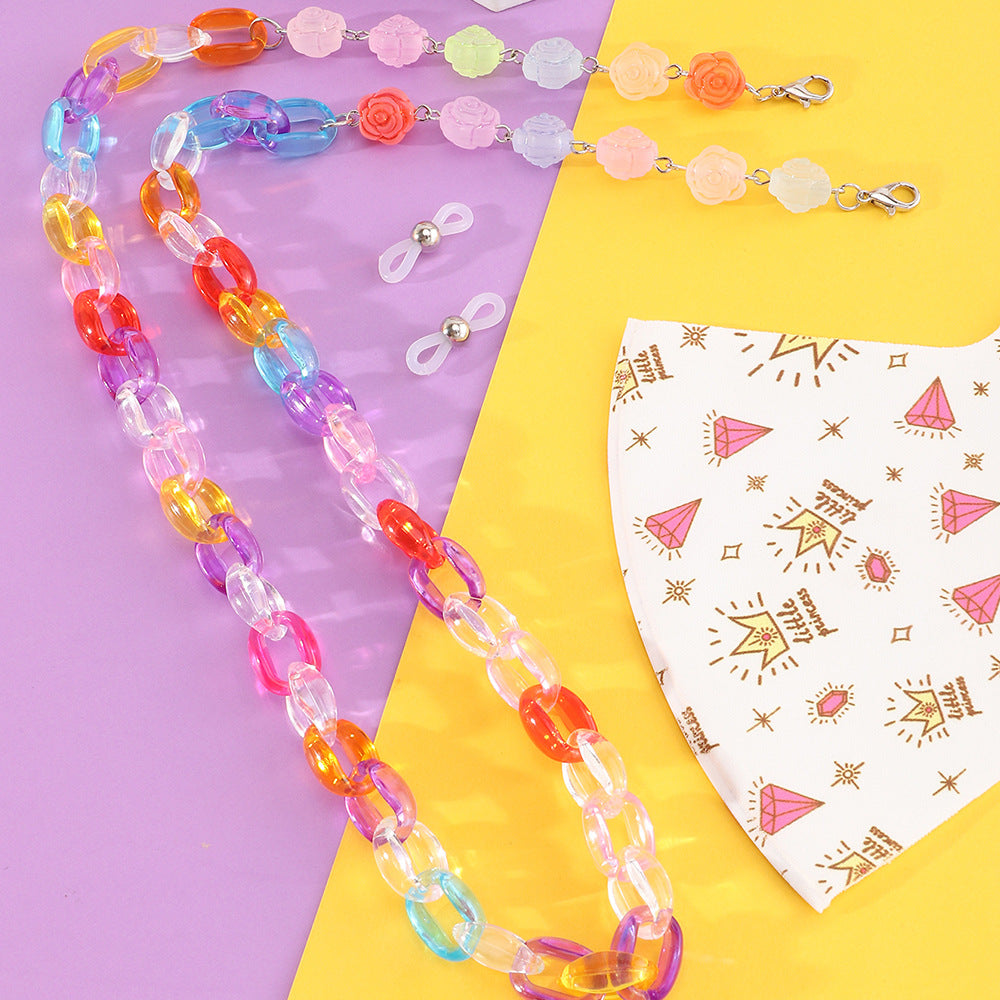 Catenella Acrilica Colorata con Bottoni Automatici per Occhiali da Bambino con Design Antiscivolo, Accessorio Multi-uso Estivo per Mascherina e Occhiali