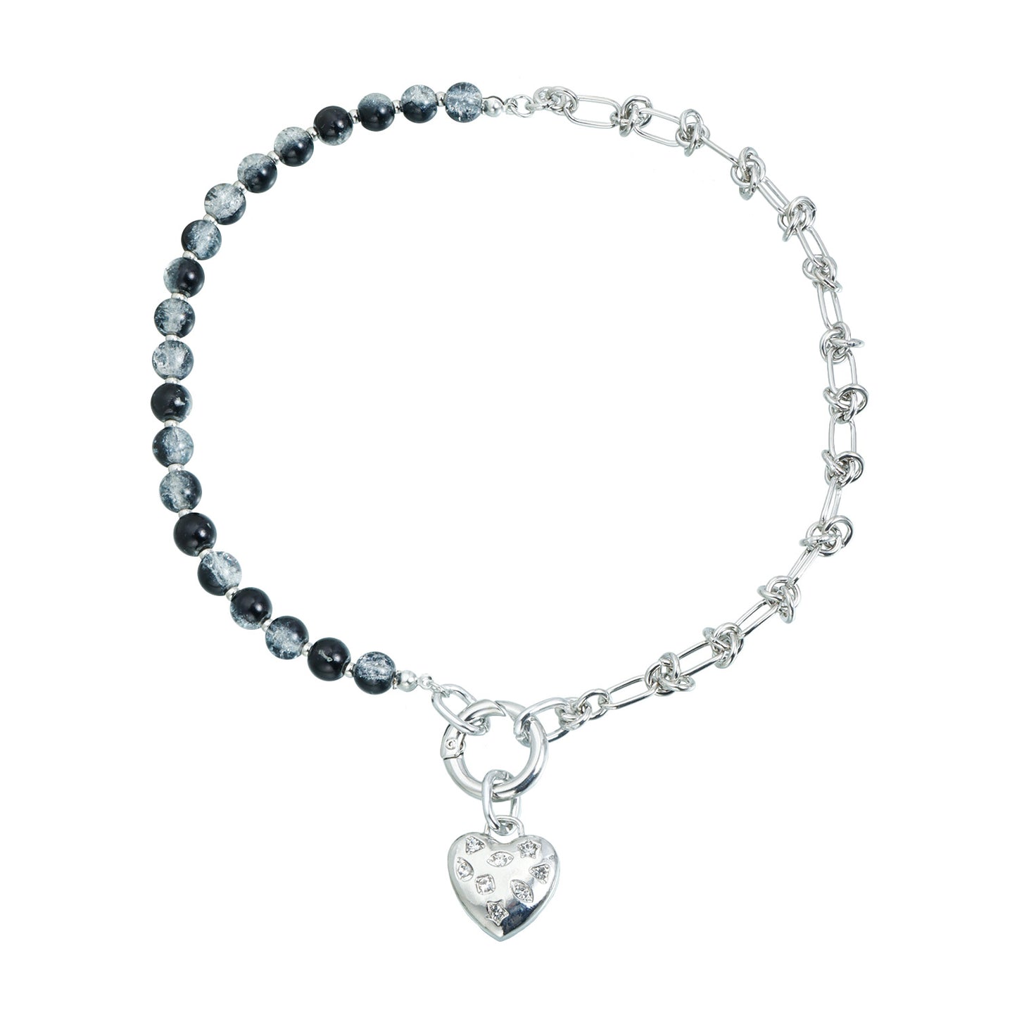 Sweet Streetwear Heart Geometric Alloy Plated Necklace with Beaded Splicing for Women