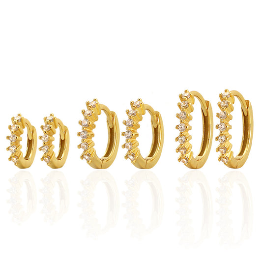 Eleganti orecchini a cerchio da donna minimalisti in argento sterling 925 placcato con gemme, dalla forma geometrica e rotonda