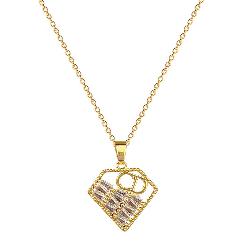 Geometric Heart CD Pendant Necklace for Women and Men Stainless Steel Snake Chain with Rhinestone Inlay Elegant Minimalist Locket Necklace