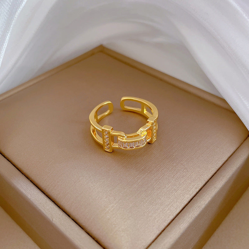 Anello regolabile a forma di corona in ottone placcato stile Kawaii da donna con zirconi cubici