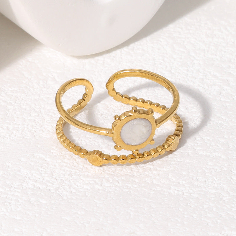 Anello regolabile geometrico minimalista da donna in acciaio inossidabile con finitura smaltata