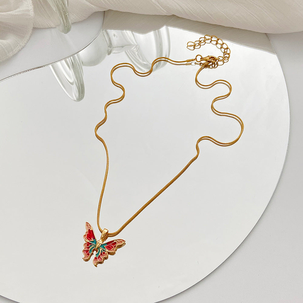 Collana a Pendente con Farfalla in Lega Goccia d'Olio Colorata per Donna