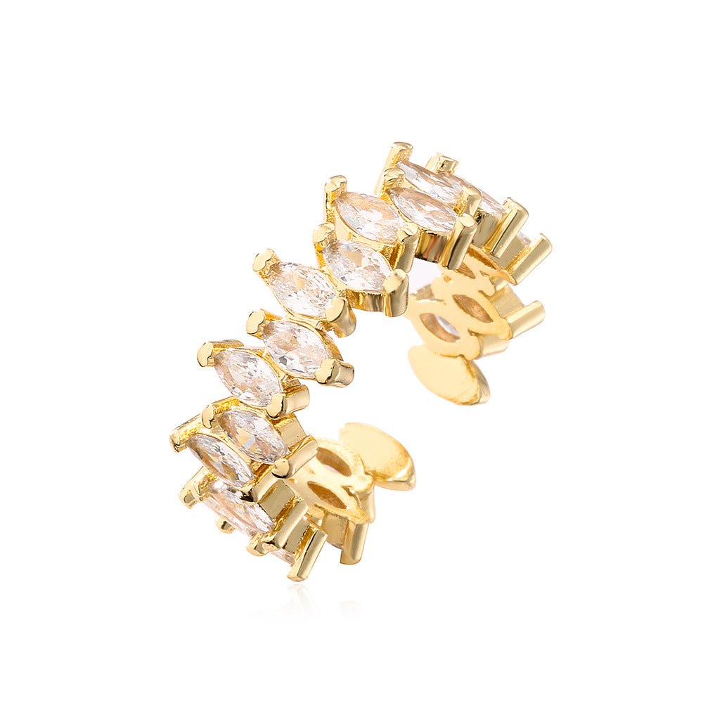 Anello Aperto Geometrico Minimalista da Donna Realizzato in Ottone con Placcatura in Oro Vero e Dettagli in Zirconia Micro-Pavé