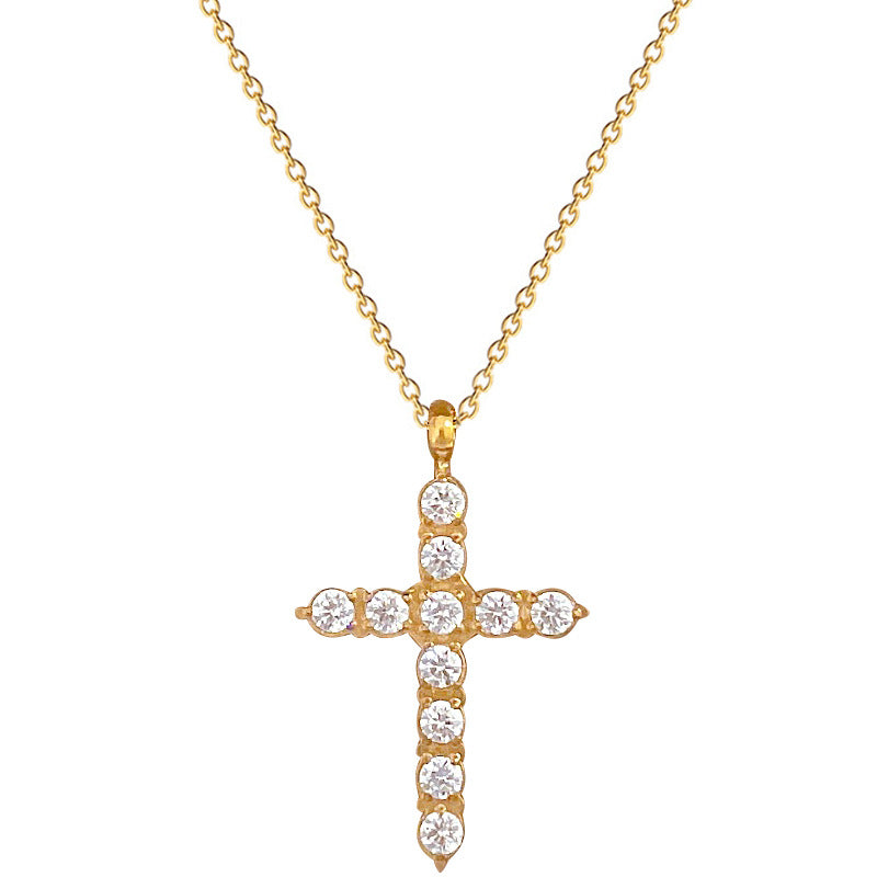 Collana Minimalista Unisex con Croce Geometrica in Acciaio Titanio Placcato e Strass