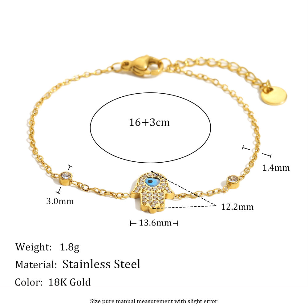 Vintage French-Inspired Geometric Stainless Steel 18K Gold Plated Full Rhinestone Palm Bracelet for Women