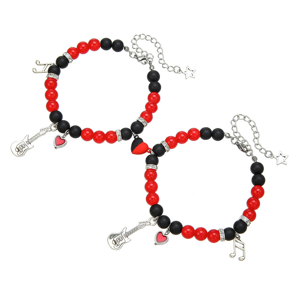 Set di braccialetti magnetici da donna con stella geometrica, nota musicale, cuore, per chitarra, con perline in lega e lavorazione artigianale