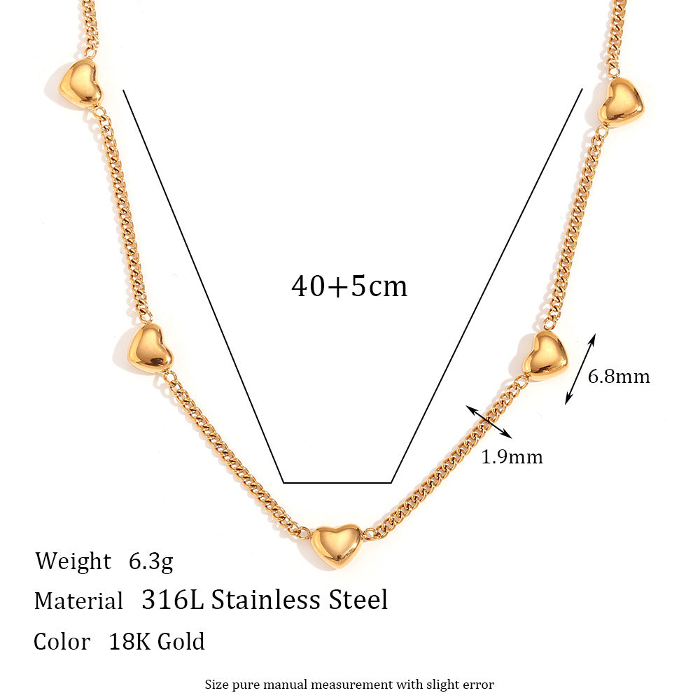 Moderno juego de pulsera y collar de acero inoxidable con forma de corazón chapado en oro de 18 quilates para mujer