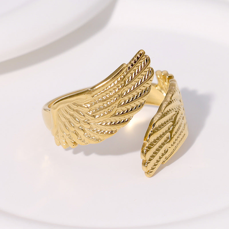 Personalized Angel Wing Titanium Steel Ring with Plated Finish for Women Adjustable Finger Ring