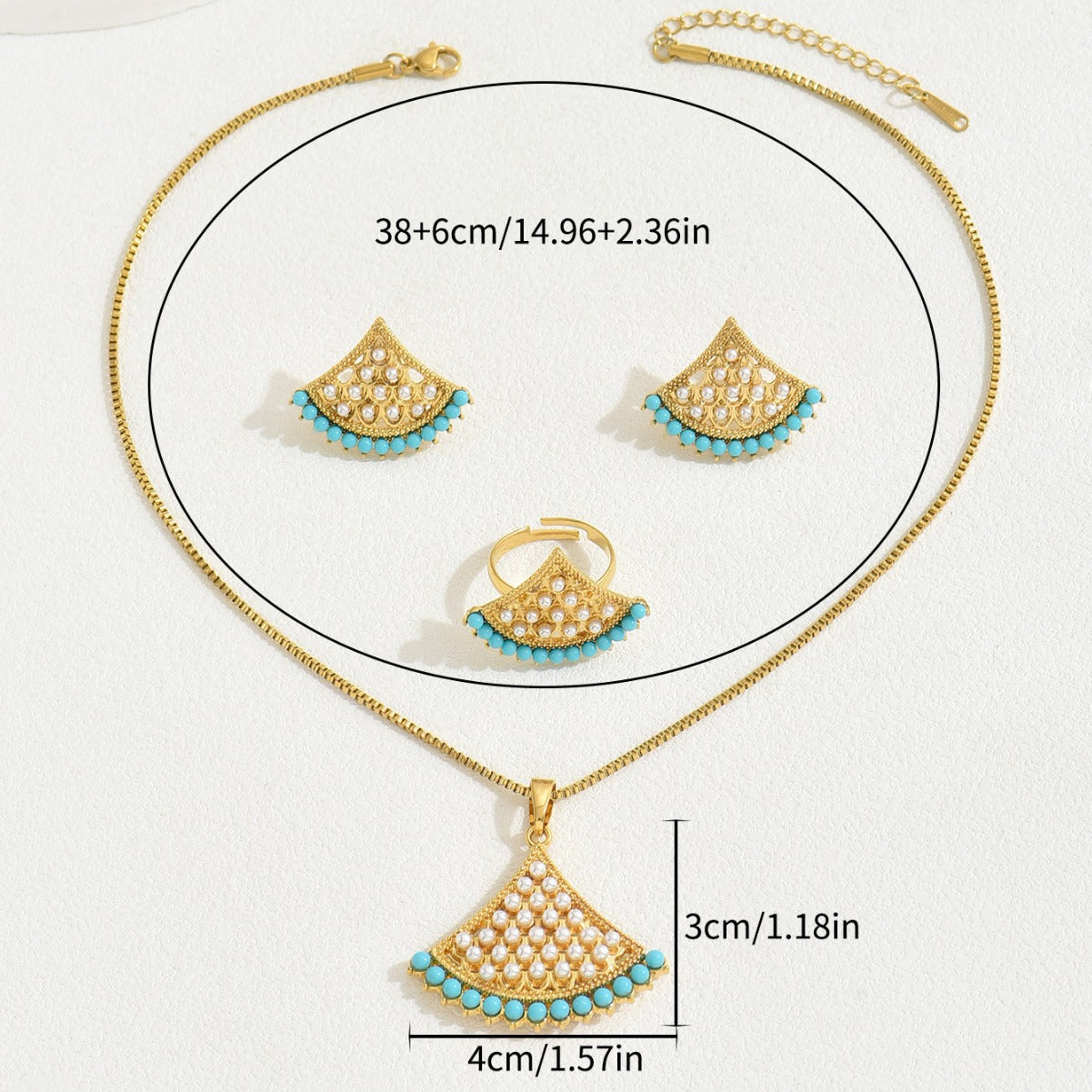 Fashion OL Fan Shape Alloy Jewelry Set with Pearl Inlay for Women