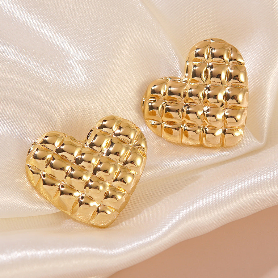Elegant Minimalist Heart Geometric Stamped Stainless Steel Earrings for Women