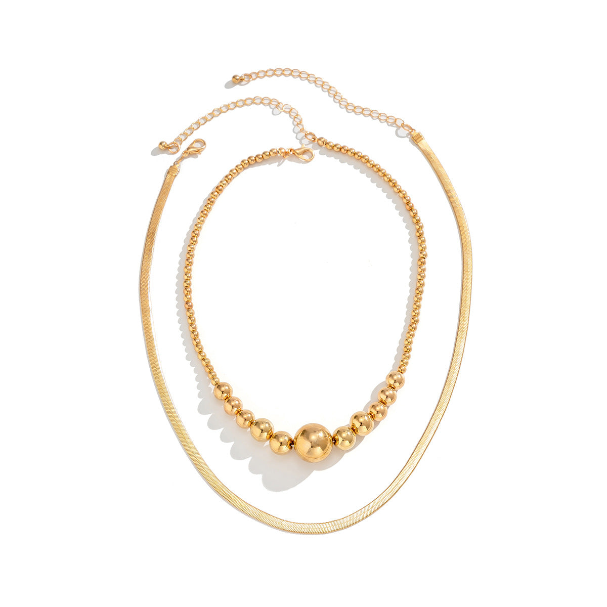 Collana Minimalista a Doppio Strato con Catenina a Serpente e Perline Rotonde Geometriche per Donna con Metallo Placcato e Ciondolo in Resina