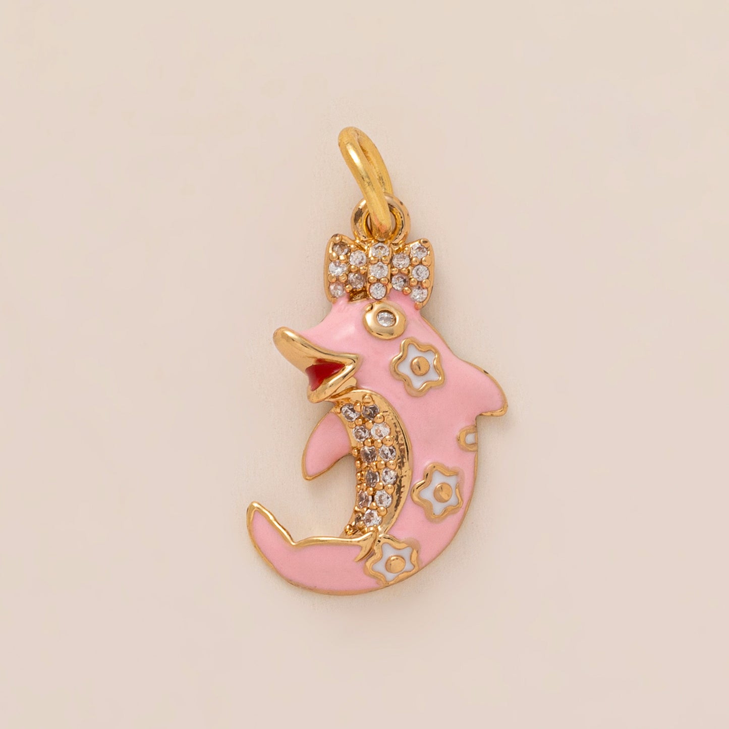 Vintage Gold Plated Brass Cartoon Clownfish Charm Bar on Ball Chain