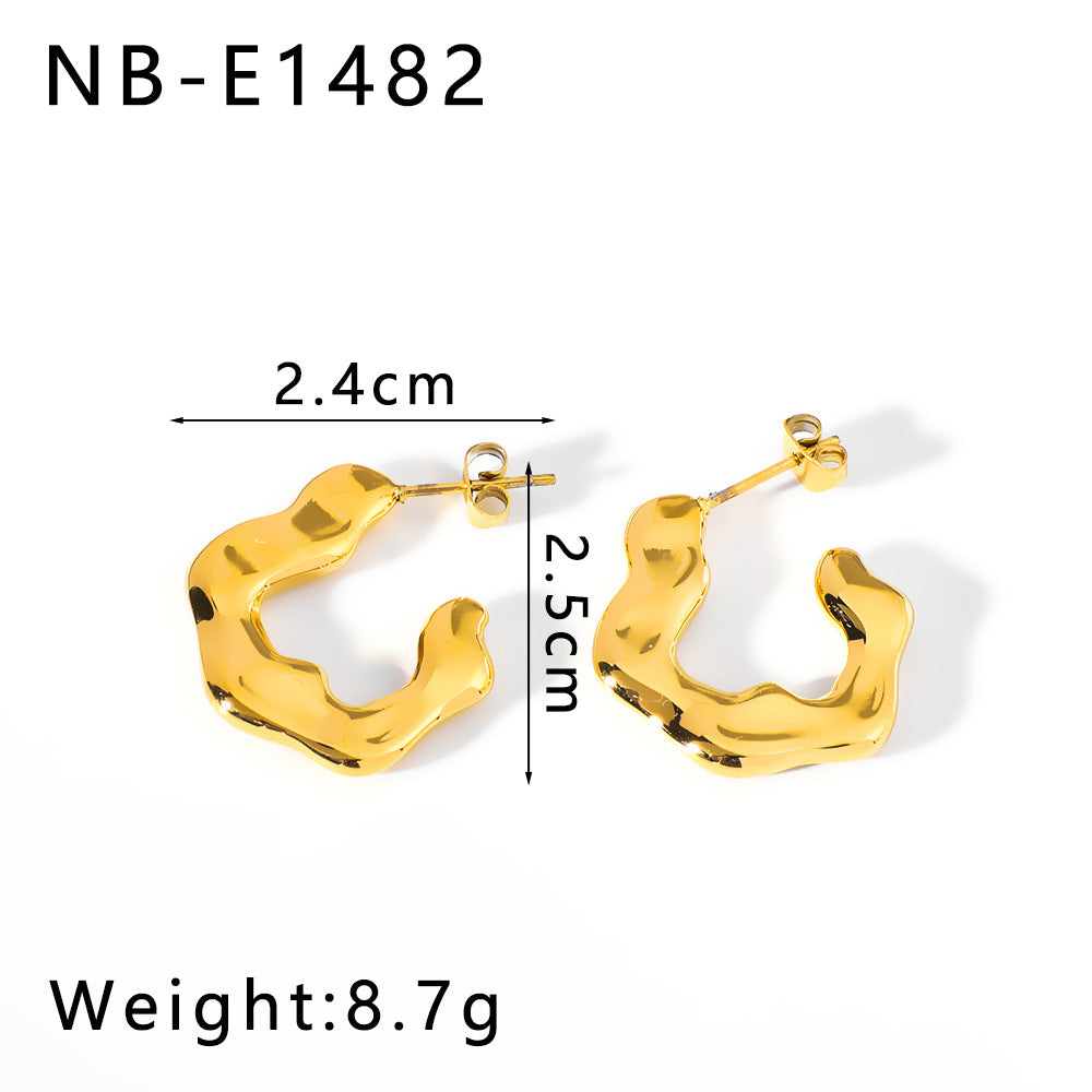 Irregular Geometric Stainless Steel Stud Earrings with Vacuum Gold Plating Minimalist Cold-Tone Design for Women